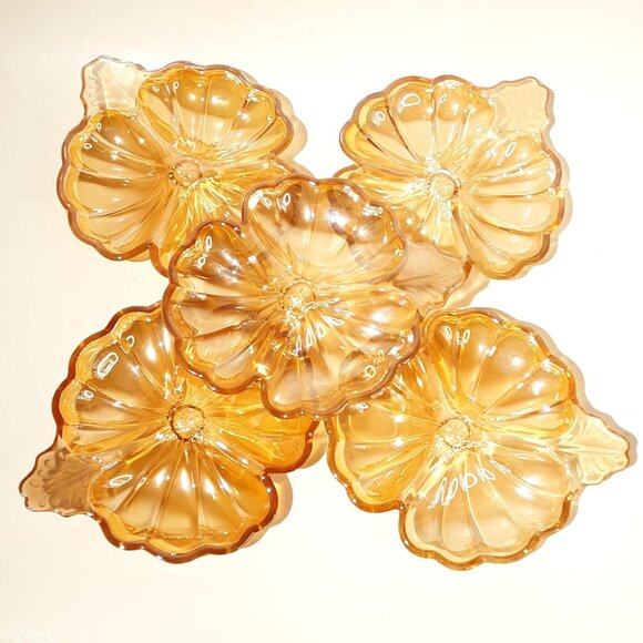 Jeanette Glass 5 Carnival Iridescent Amber Clover Shamrock Candy Dish - Picture 7 of 7